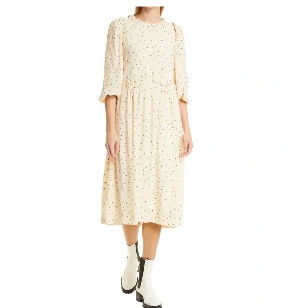 NWT Munthe Cottagecore Curtis Open Back Embroidered Floral Midi Dress Size 8